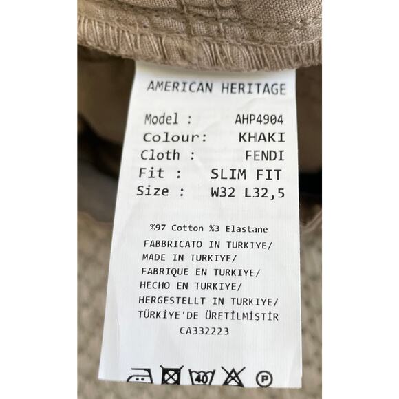 American Heritage Men's Khaki Trouser Pants Size 32 Slim Fit Stretch Beige NEW - Picture 14 of 15